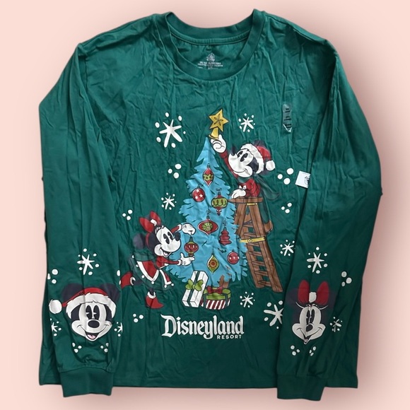 NWT Disneyland Holiday Mickey Minnie Christmas Green Long Sleeve Shirt Size 3XL - Picture 8 of 8